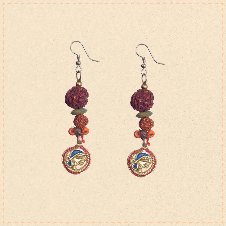 Divine Fusion: Handcrafted Wooden & Rudraksha Earrings