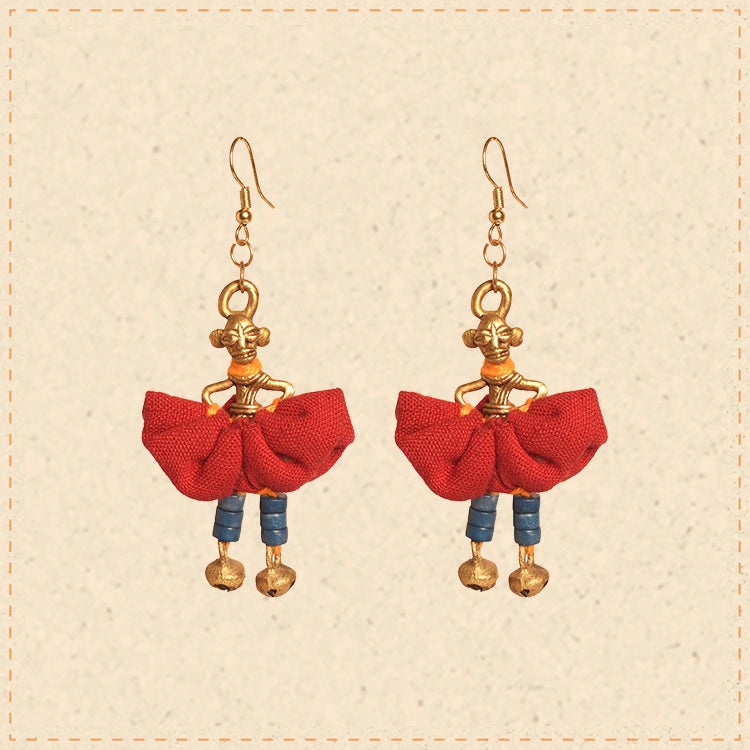 The Dancing Empress Handcrafted Tribal Dhokra Earrings in Sunset Orange