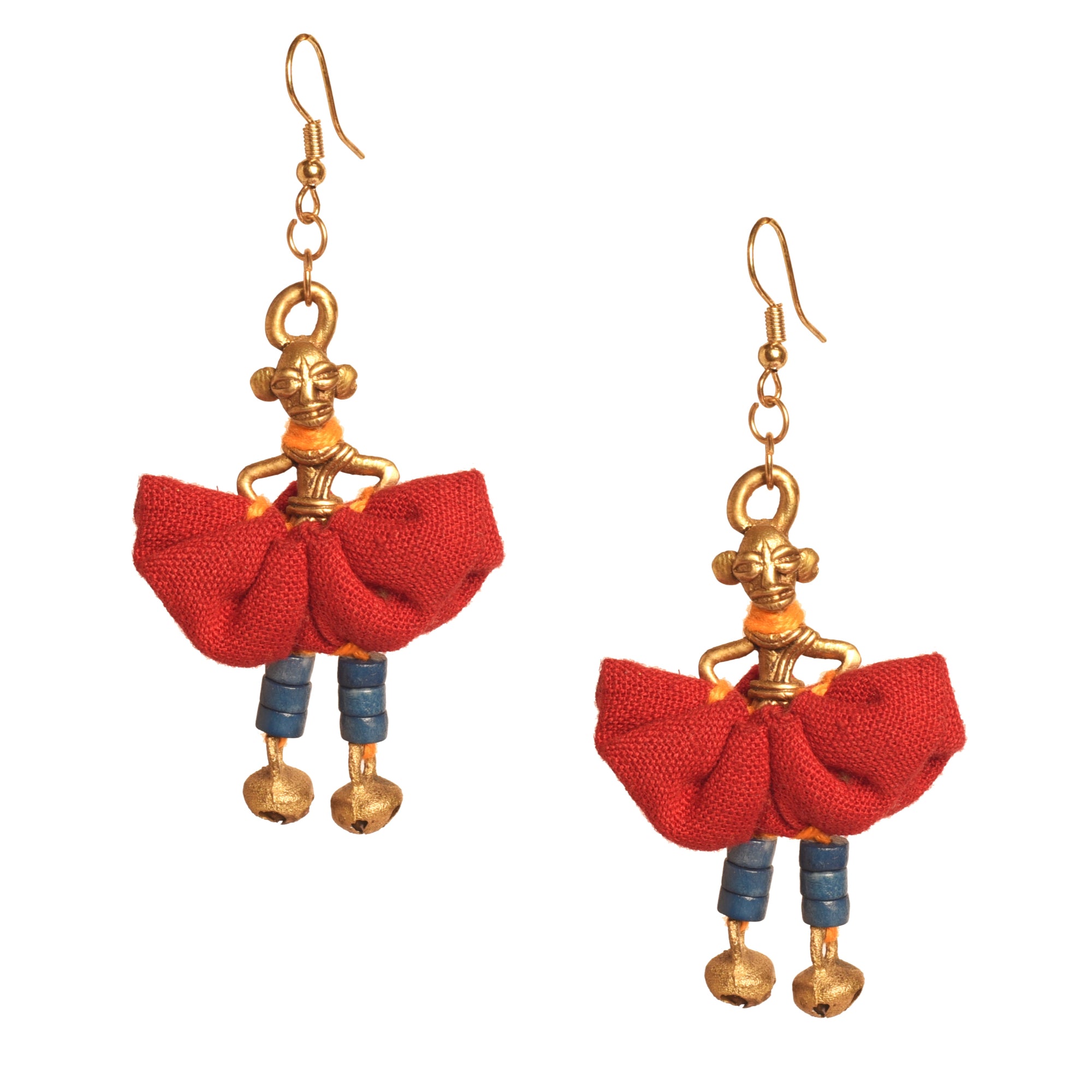 The Dancing Empress Handcrafted Tribal Dhokra Earrings in Sunset Orange
