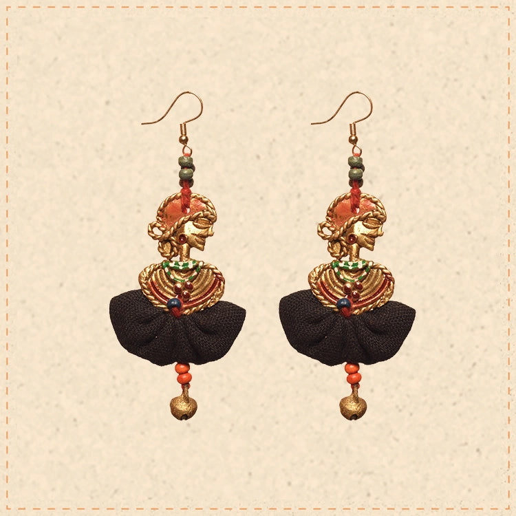 The Dancing Empress Handcrafted Tribal Dhokra Earrings in Jet Black