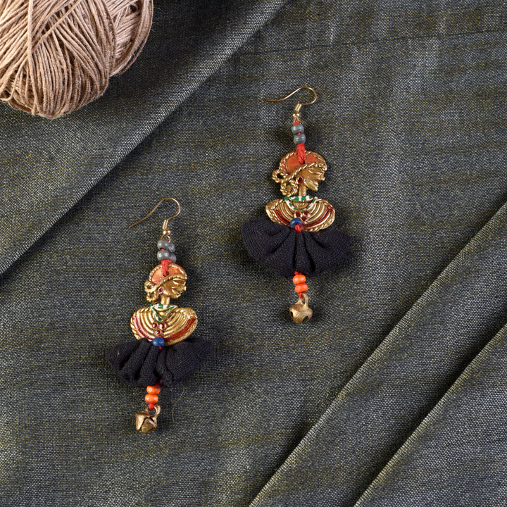 The Dancing Empress Handcrafted Tribal Dhokra Earrings in Jet Black