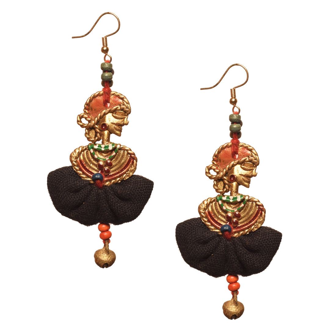 The Dancing Empress Handcrafted Tribal Dhokra Earrings in Jet Black