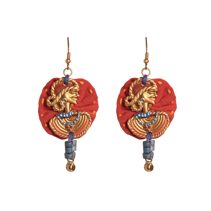 The Royal Empress Handcrafted Tribal Dhokra Round Earrings in Red