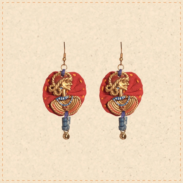 The Royal Empress Handcrafted Tribal Dhokra Round Earrings in Red