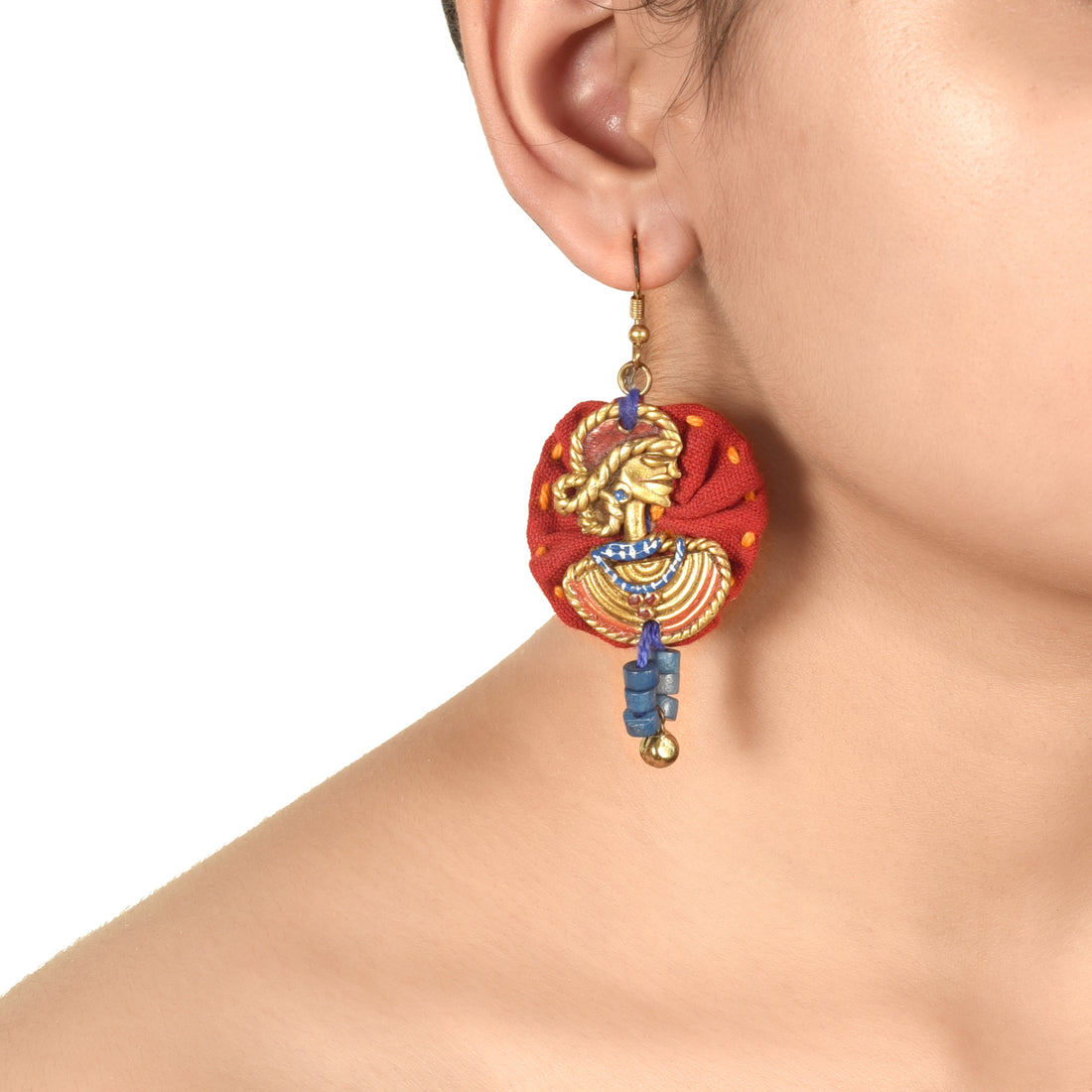 The Royal Empress Handcrafted Tribal Dhokra Round Earrings in Red