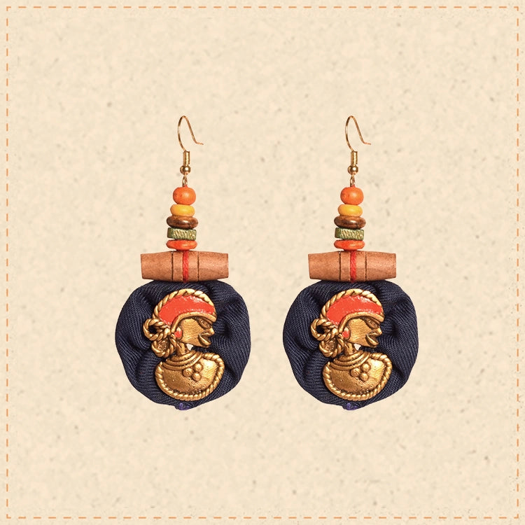 The Royal Empress Handcrafted Tribal Dhokra Round Earrings in Blue