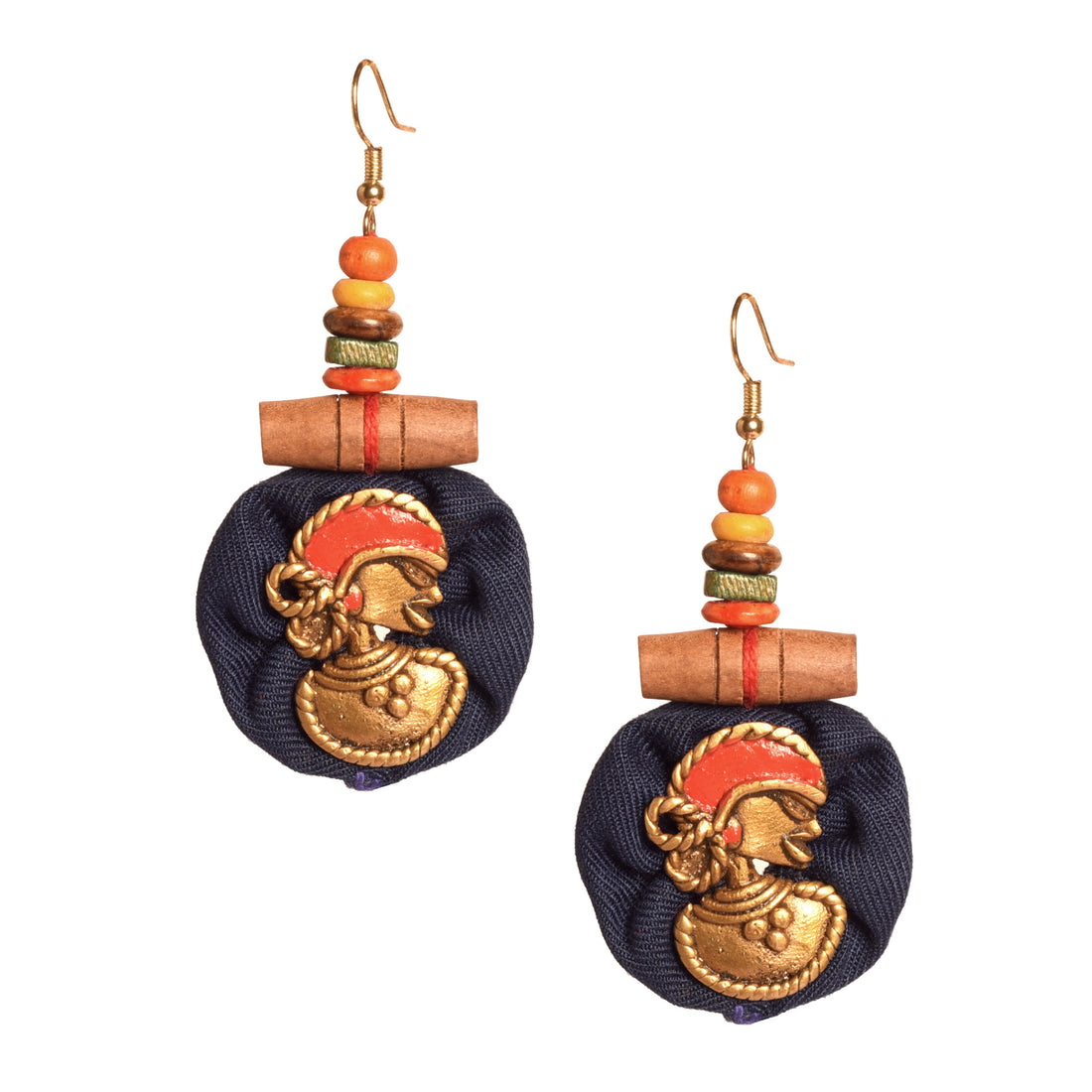 The Royal Empress Handcrafted Tribal Dhokra Round Earrings in Blue