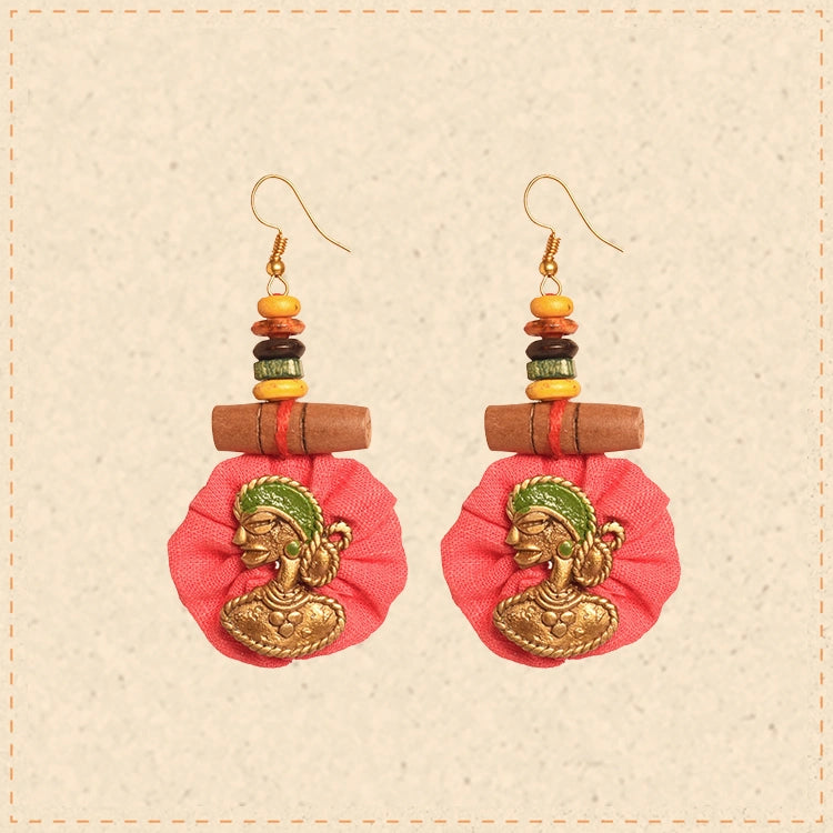The Royal Empress Handcrafted Tribal Dhokra Round Earrings in Fuscia