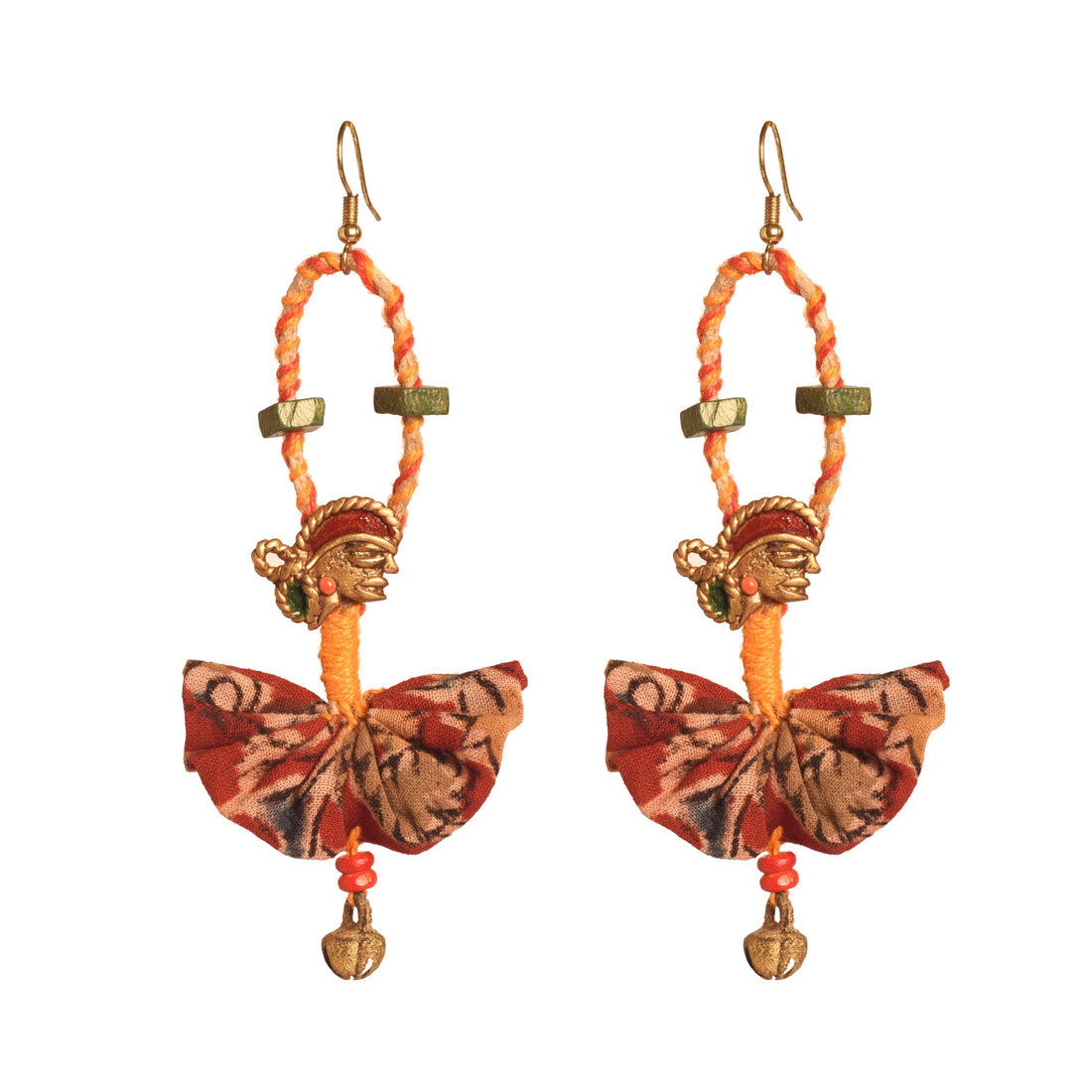 The Empress Handcrafted Tribal Dhokra Earrings in Red Floral Design