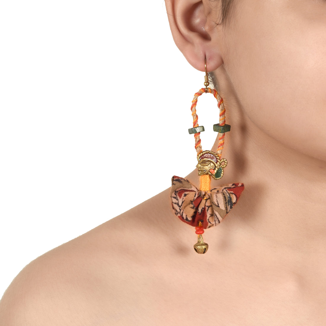 The Empress Handcrafted Tribal Dhokra Earrings in Red Floral Design