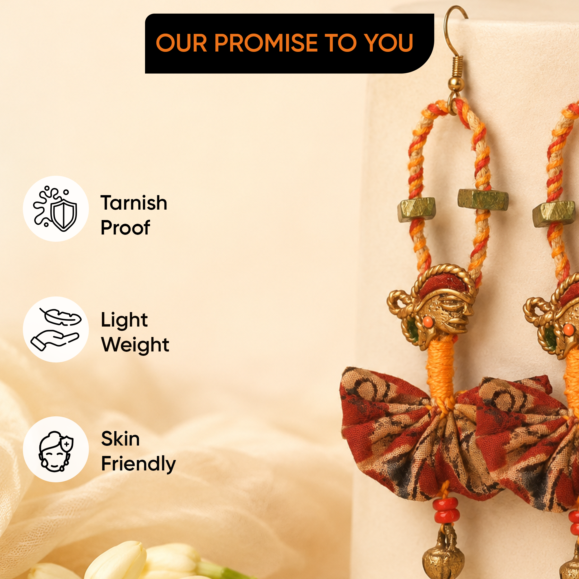 The Empress Handcrafted Tribal Dhokra Earrings in Red Floral Design