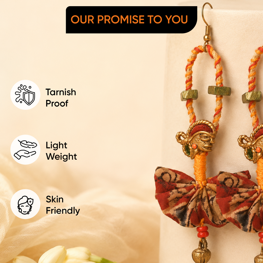 The Empress Handcrafted Tribal Dhokra Earrings in Red Floral Design