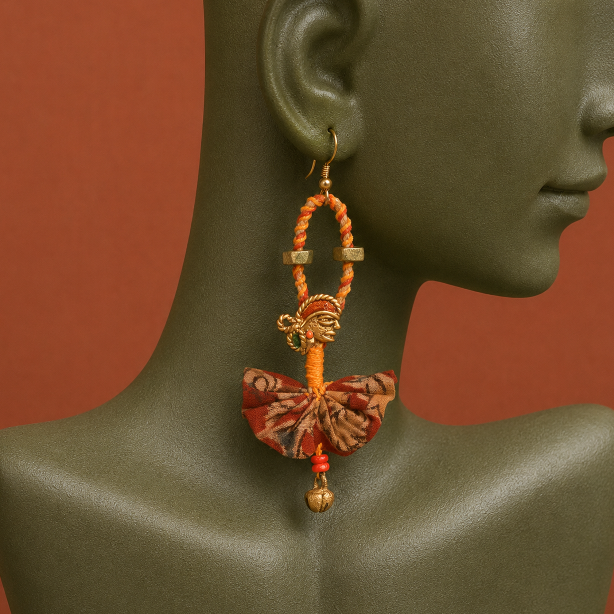 The Empress Handcrafted Tribal Dhokra Earrings in Red Floral Design