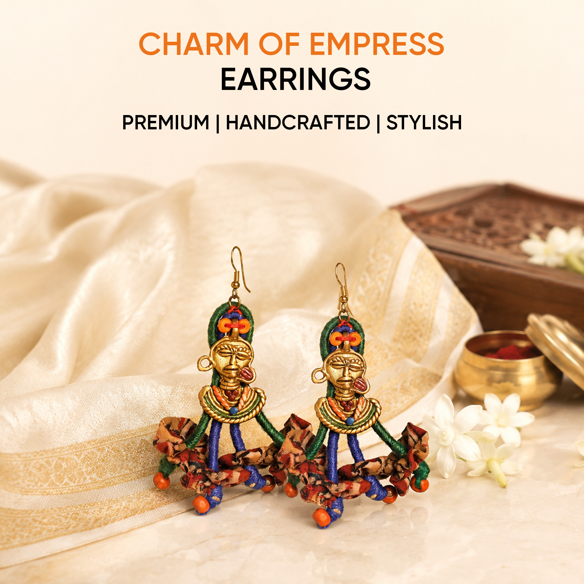 The Charm of Empress Handcrafted Tribal Dhokra Earrings