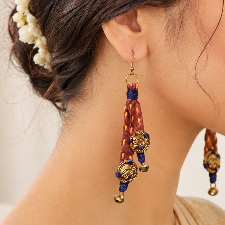 The Tribal Drops Handcrafted Dhokra Earrings in fabric