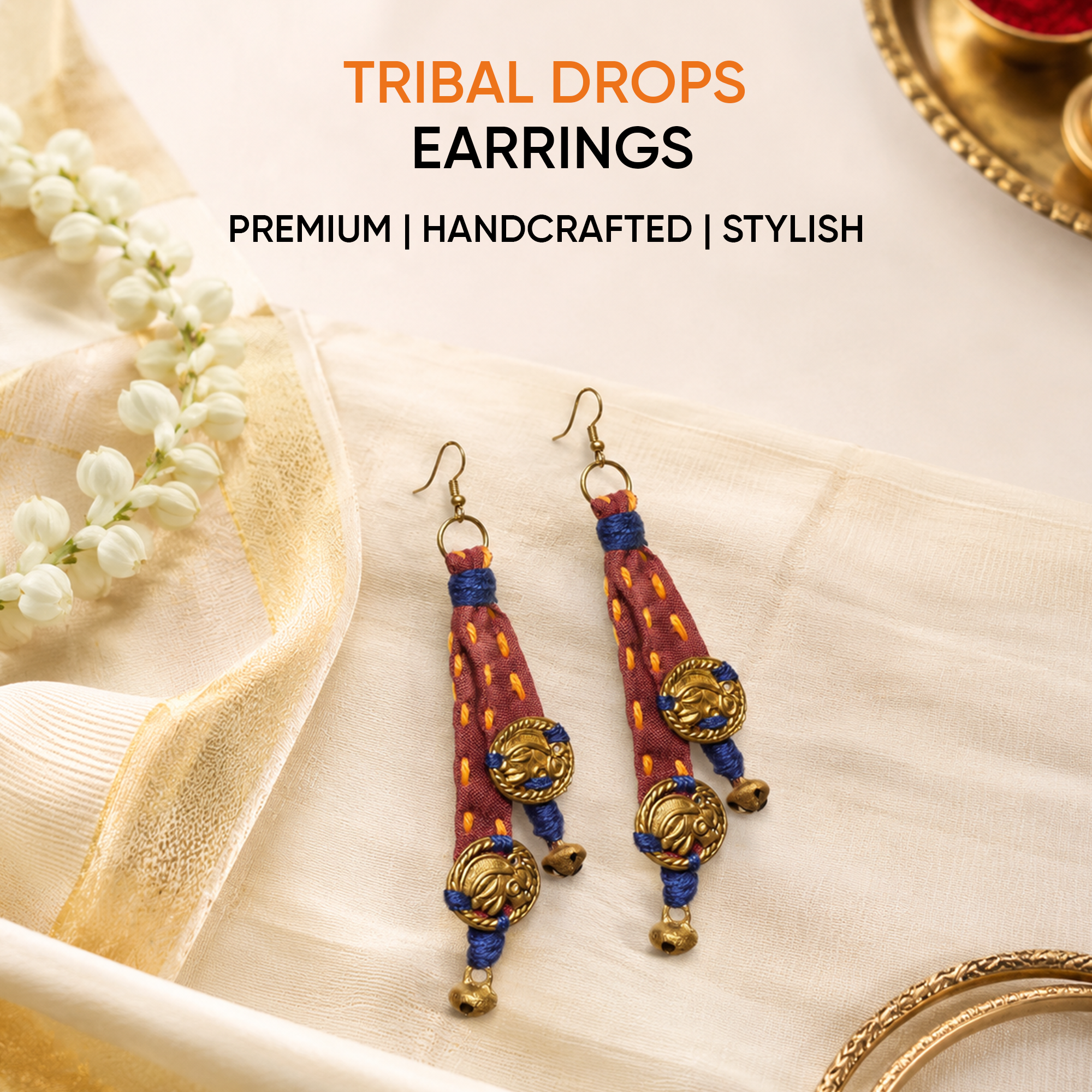 The Tribal Drops Handcrafted Dhokra Earrings in fabric