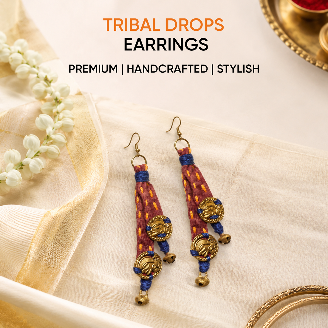 The Tribal Drops Handcrafted Dhokra Earrings in fabric