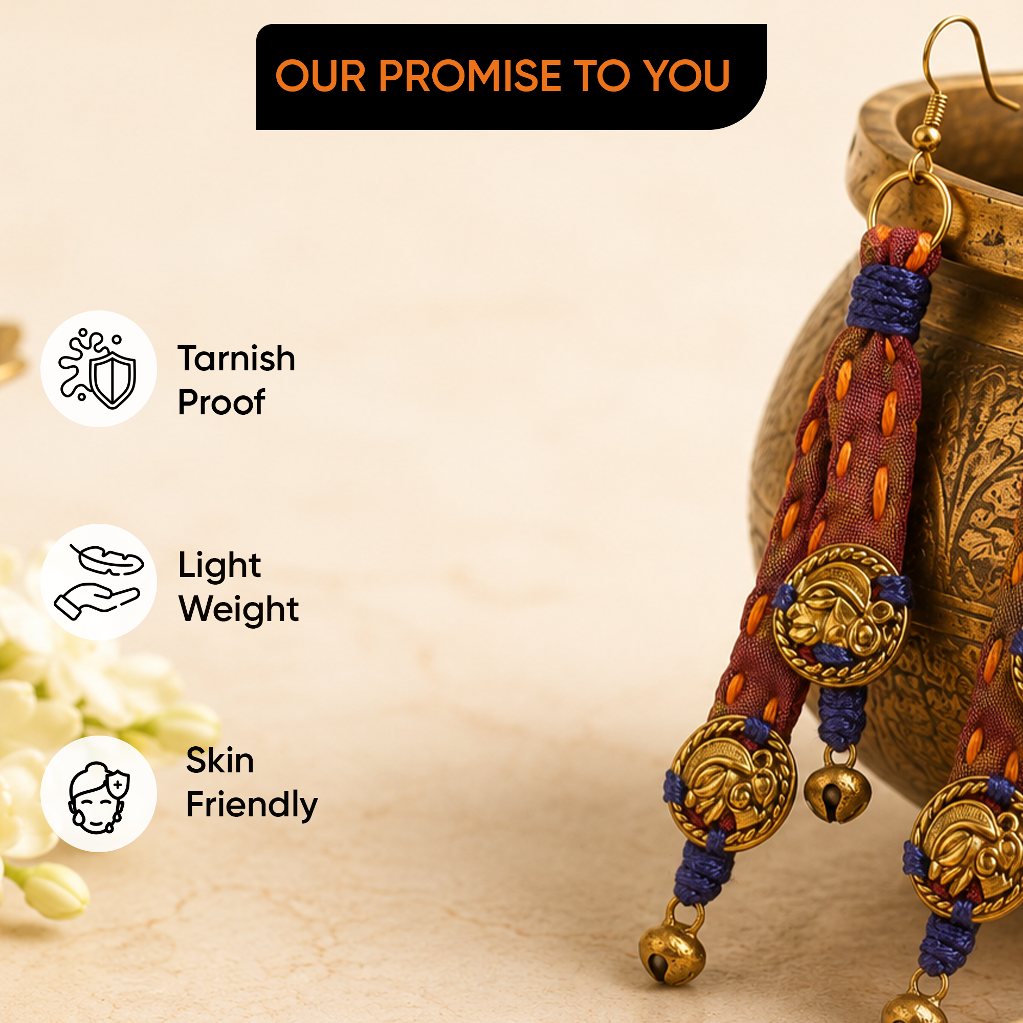 The Tribal Drops Handcrafted Dhokra Earrings in fabric