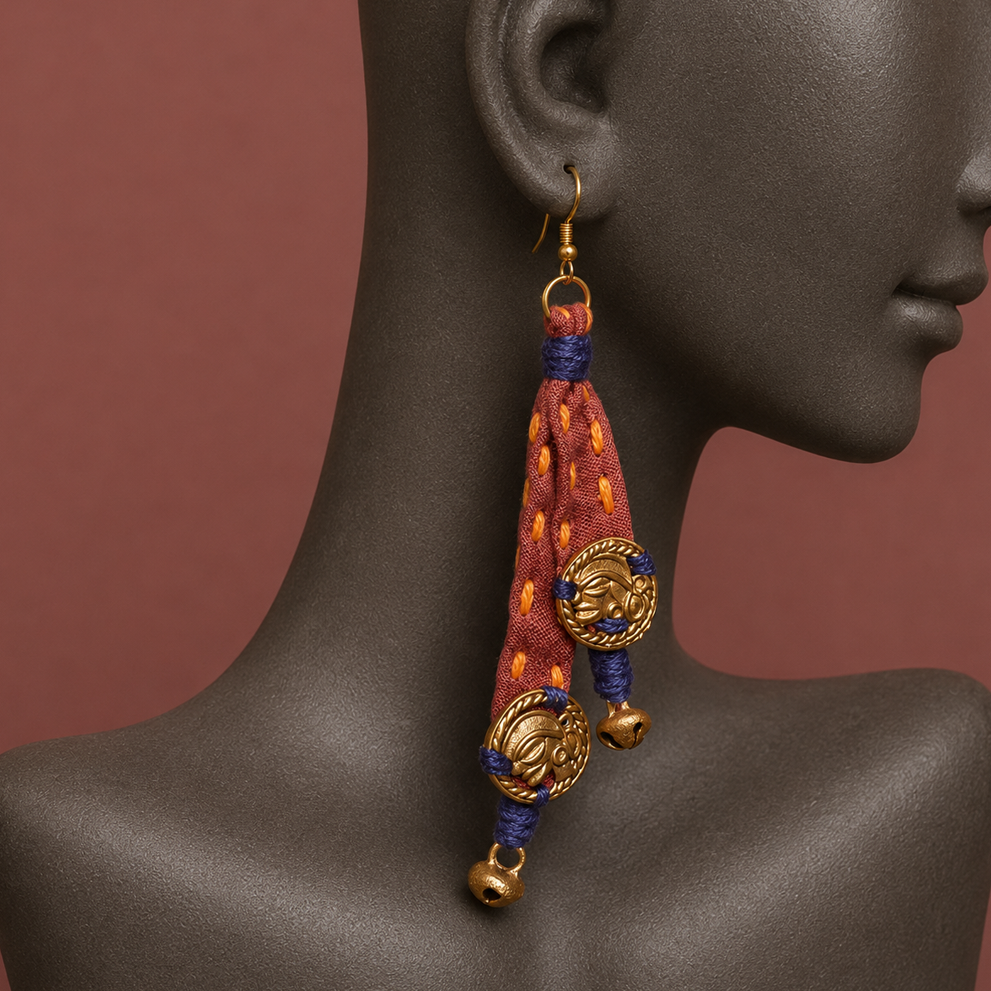 The Tribal Drops Handcrafted Dhokra Earrings in fabric
