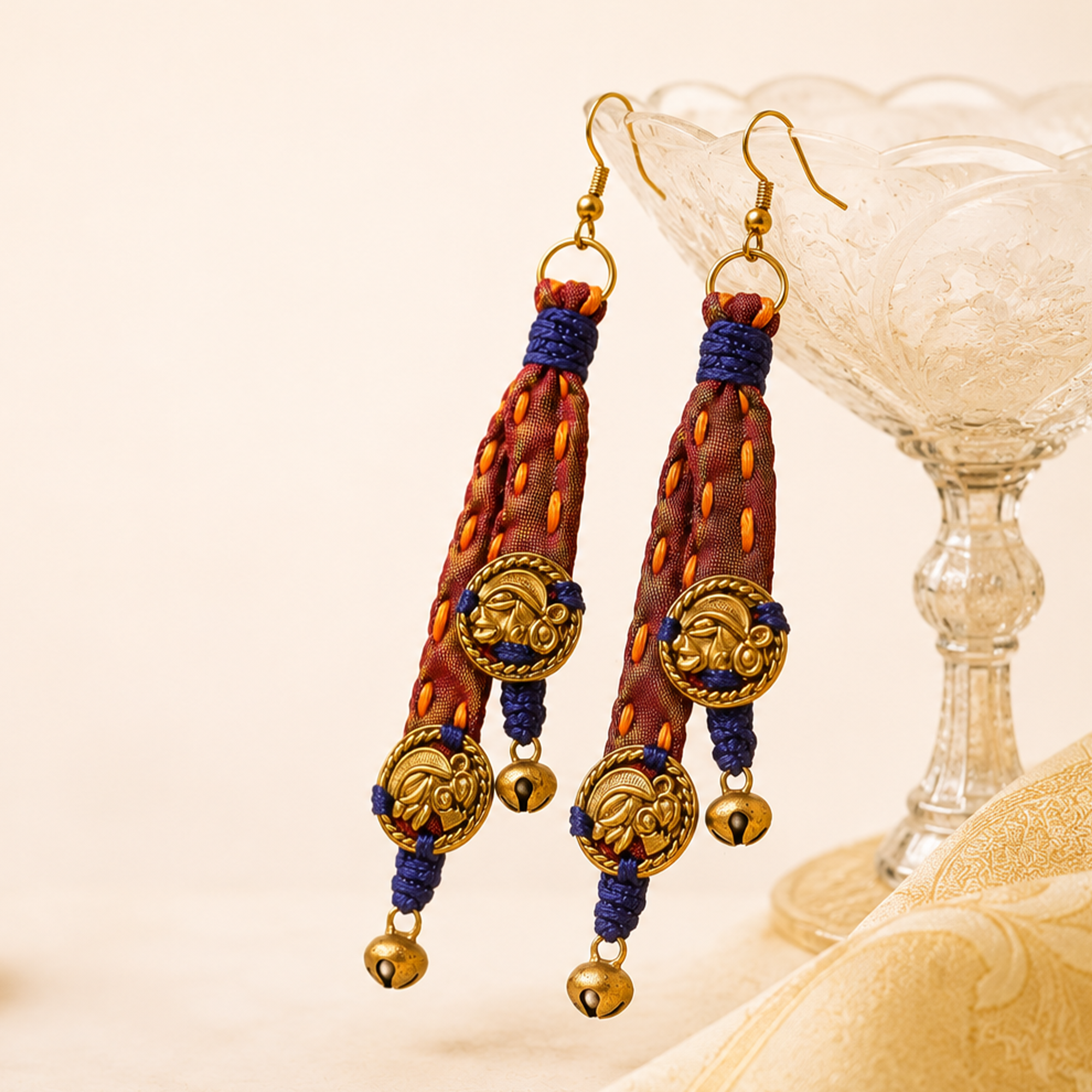 The Tribal Drops Handcrafted Dhokra Earrings in fabric