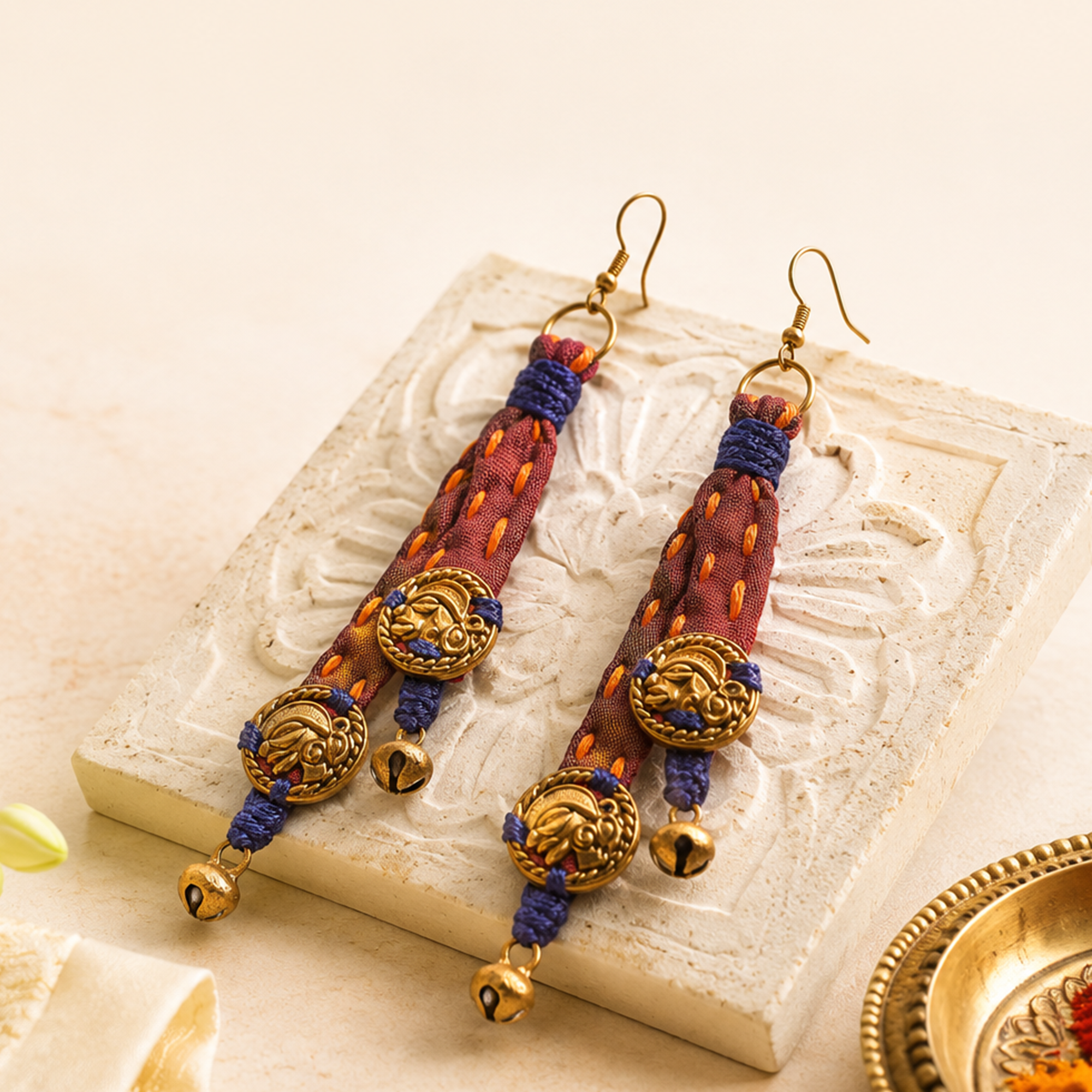 The Tribal Drops Handcrafted Dhokra Earrings in fabric