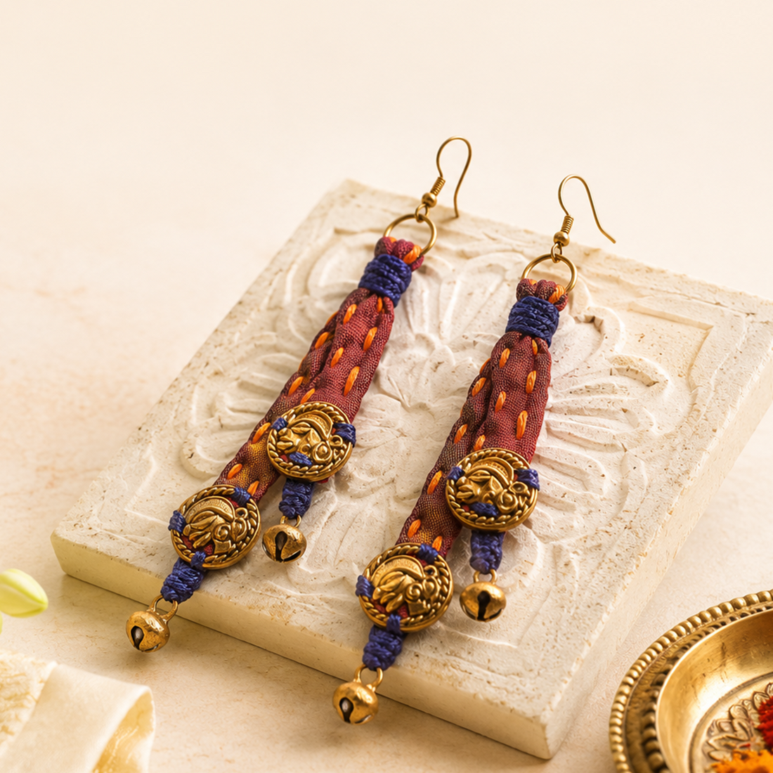 The Tribal Drops Handcrafted Dhokra Earrings in fabric