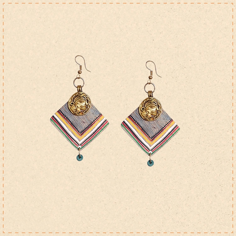 Boho Chic: Handcrafted Wooden Earrings with Brass Motifs