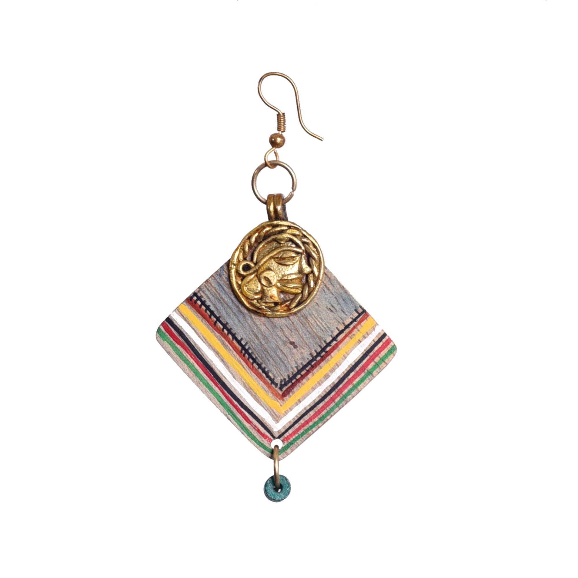 Boho Chic: Handcrafted Wooden Earrings with Brass Motifs