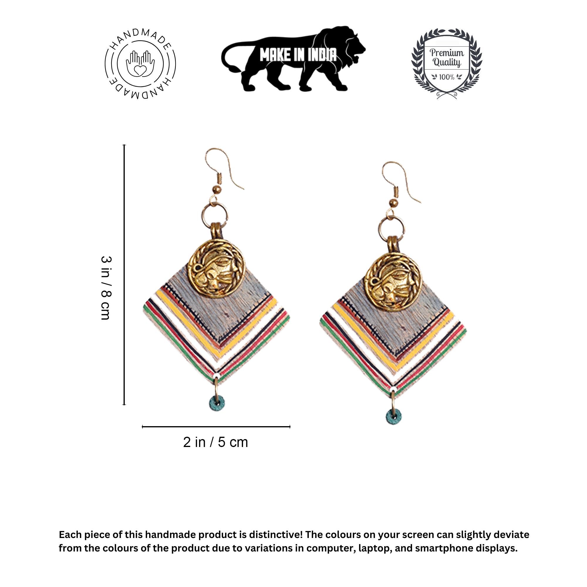 Boho Chic: Handcrafted Wooden Earrings with Brass Motifs