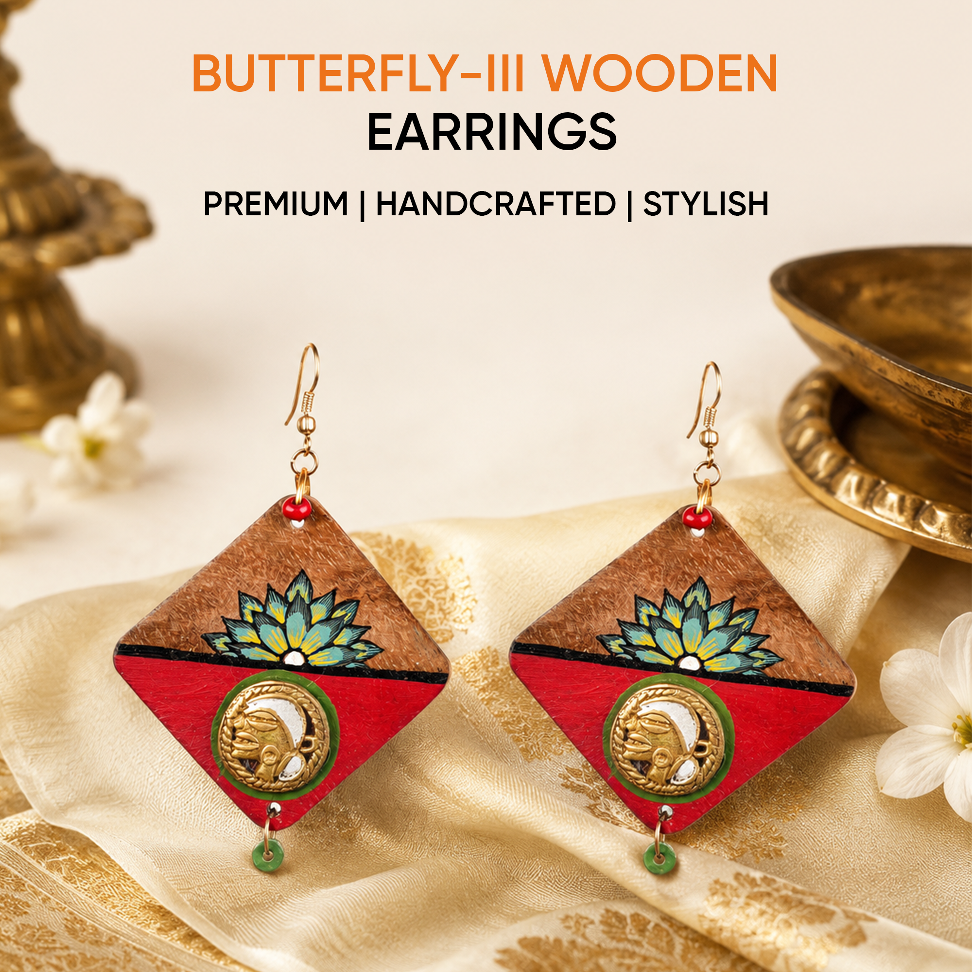 Butterfly-III' Handcrafted Tribal Wooden Earrings