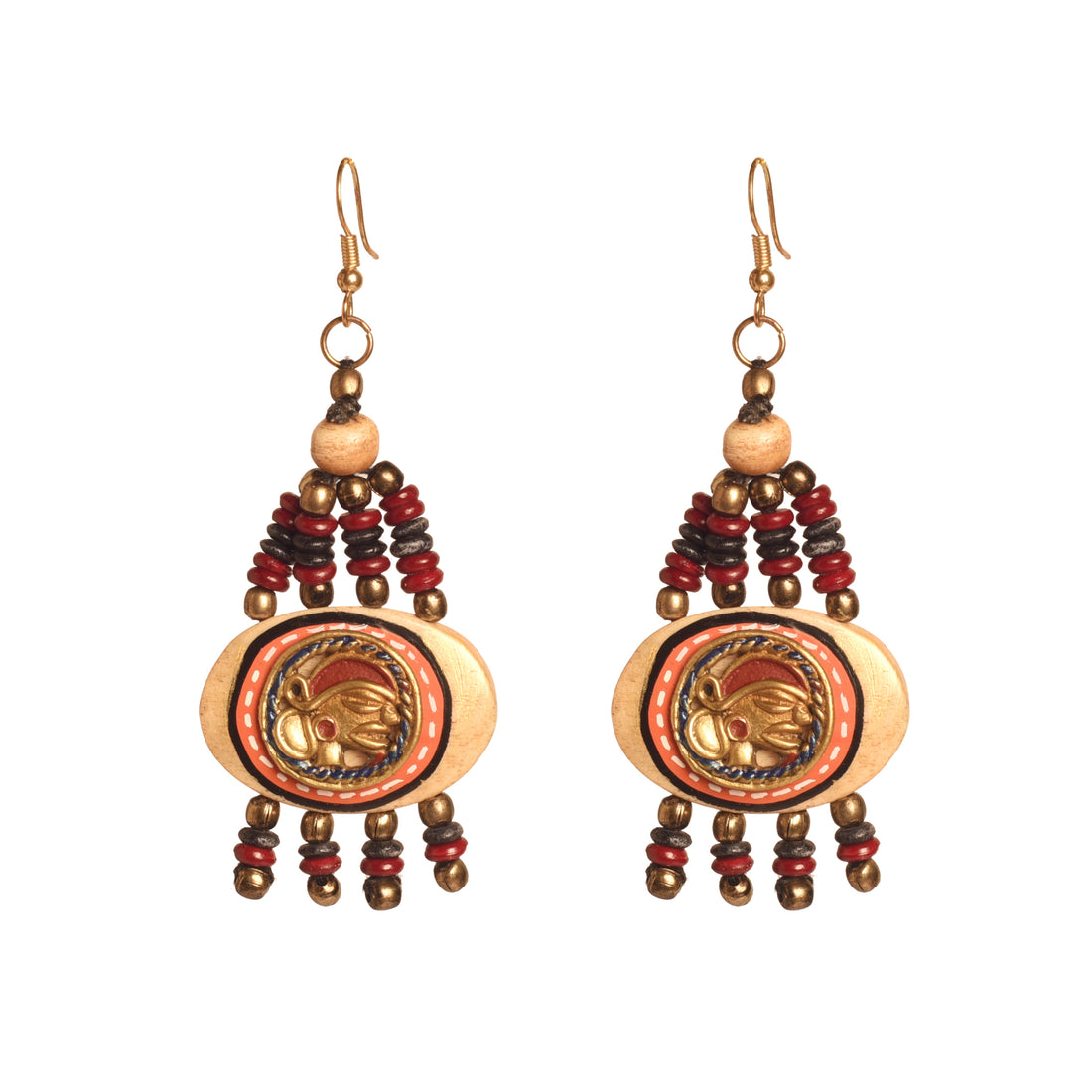 The Empress Handcrafted Tribal Dhokra Earrings ini Maroon