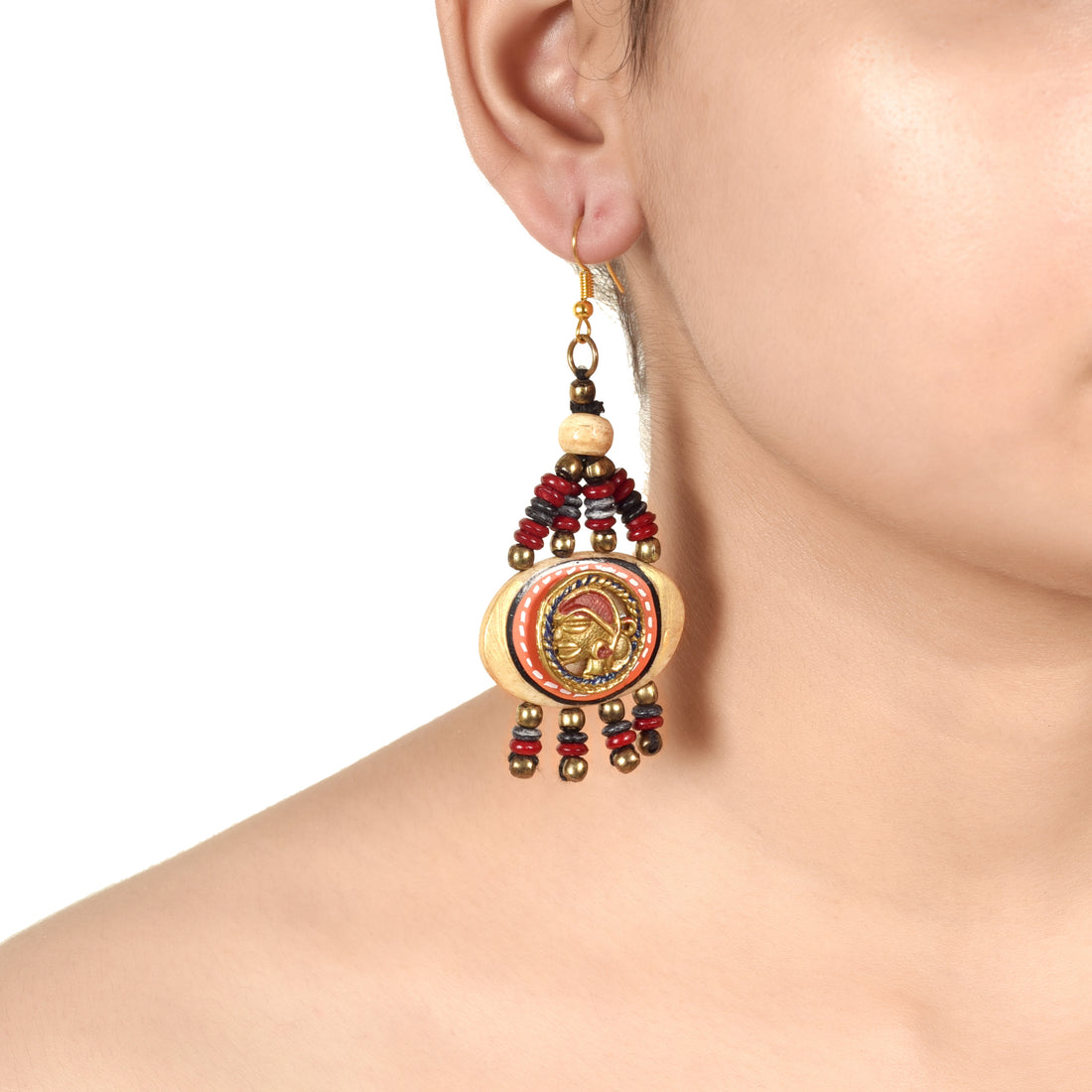 The Empress Handcrafted Tribal Dhokra Earrings ini Maroon