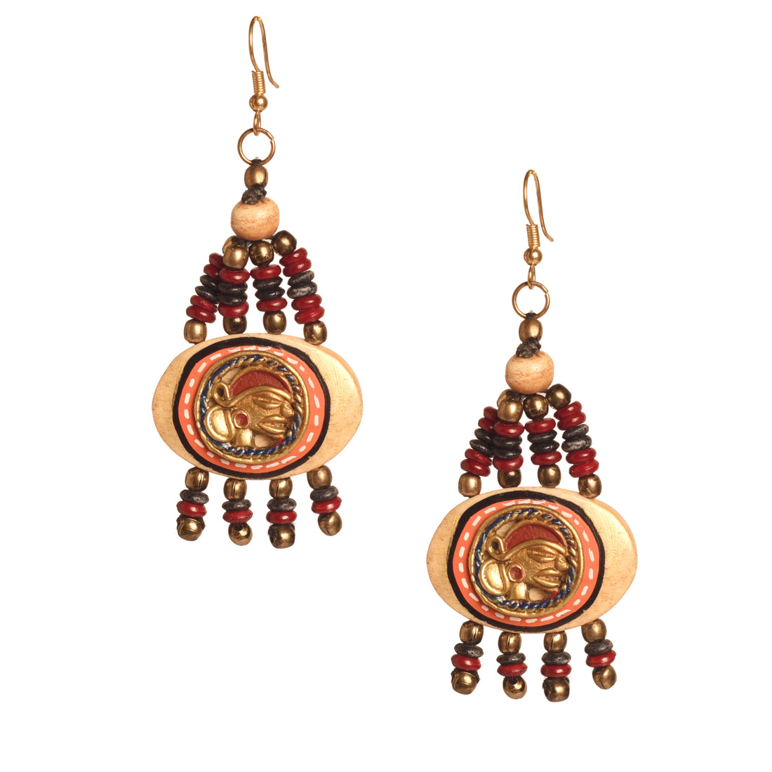 The Empress Handcrafted Tribal Dhokra Earrings ini Maroon