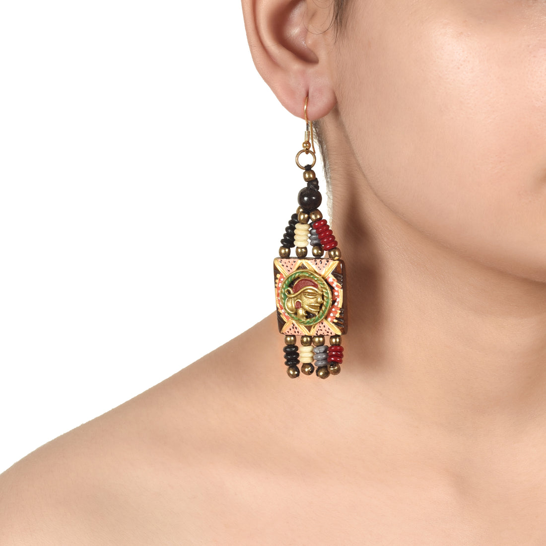 The Empress Handcrafted Tribal Dhokra Earrings in Multicolour