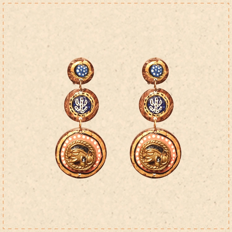 Tribal Drops Handcrafted Dhokra Earrings ini wood