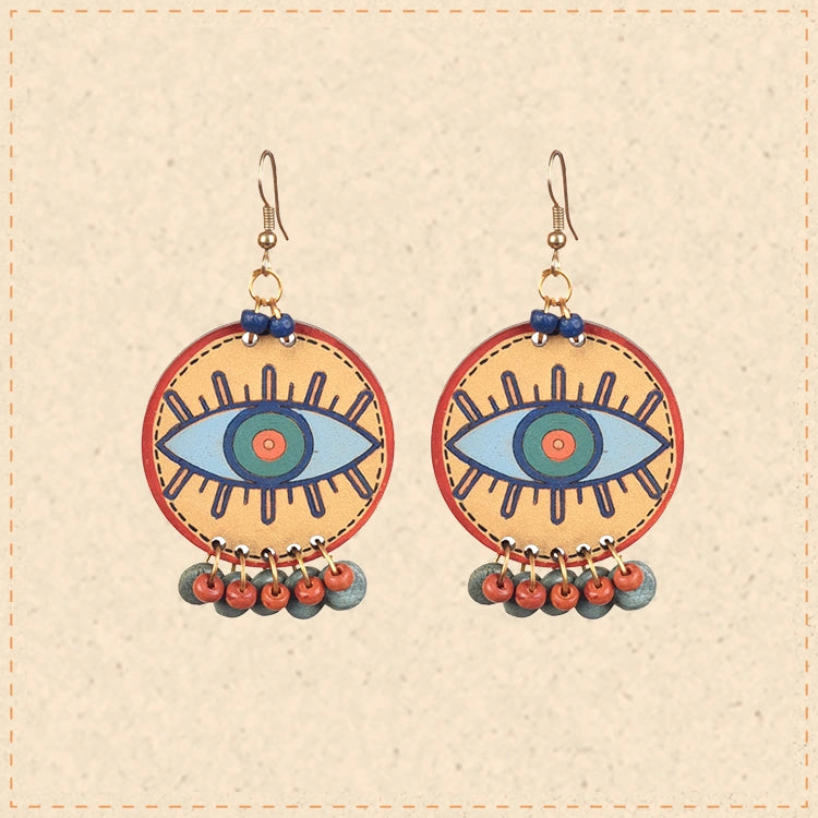 Evil Eye-II' Handcrafted Tribal Wooden Earrings