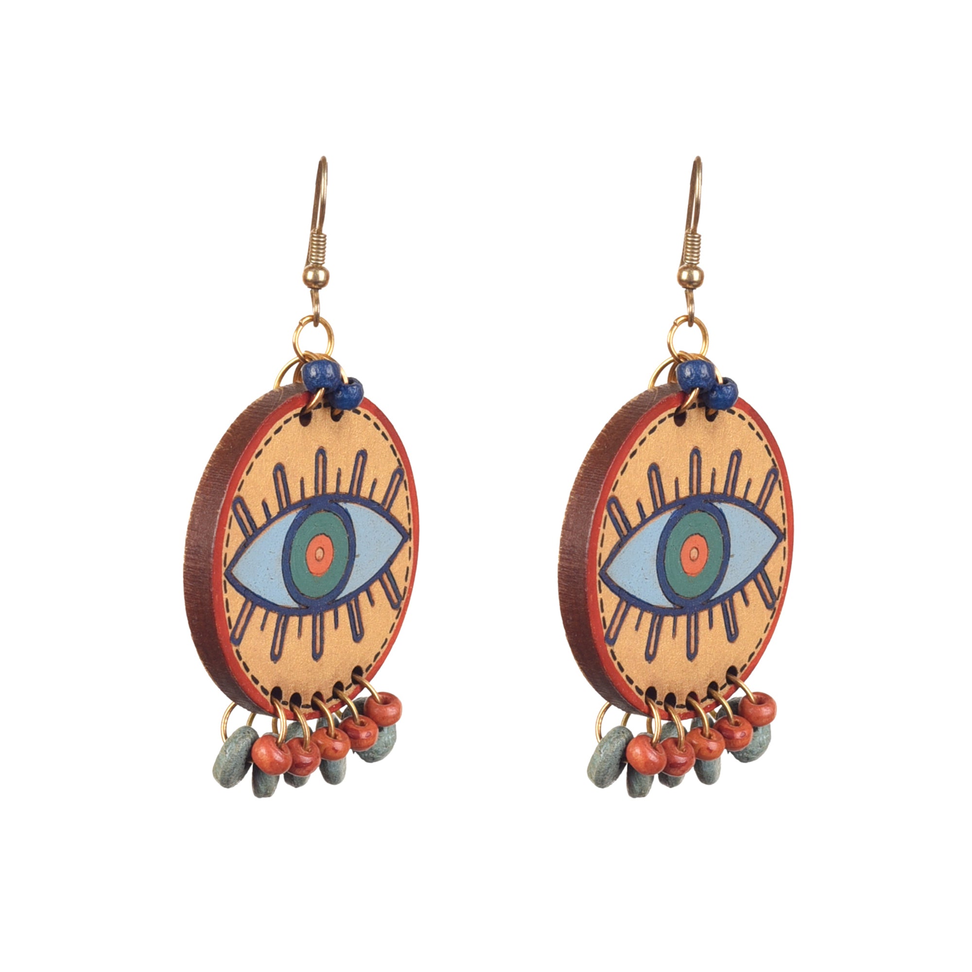 Evil Eye-II' Handcrafted Tribal Wooden Earrings