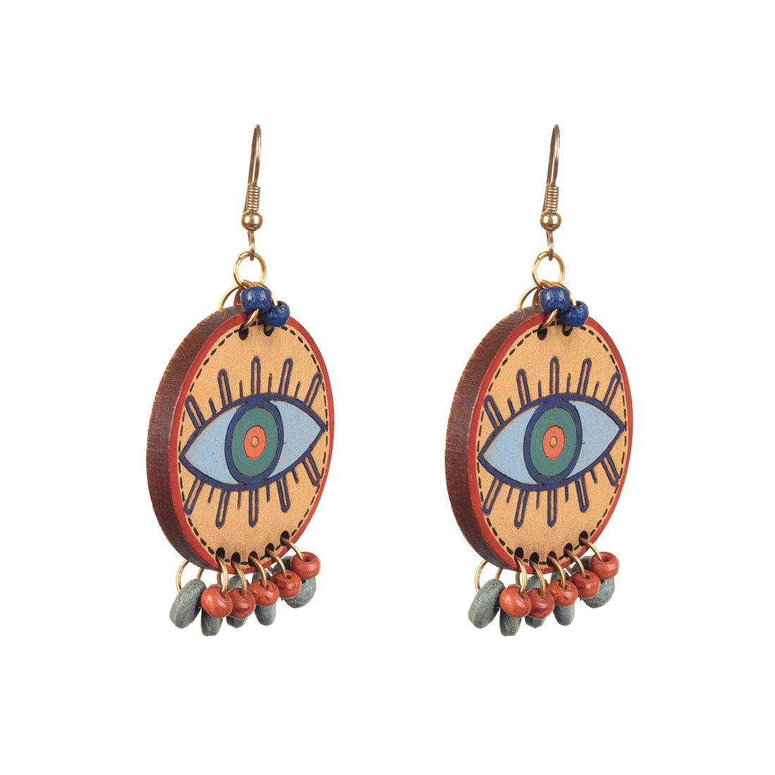 Evil Eye-II' Handcrafted Tribal Wooden Earrings