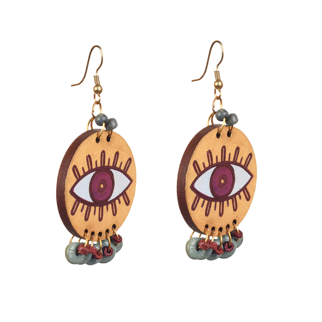 Evil Eye-I' Handcrafted Tribal Wooden Earrings