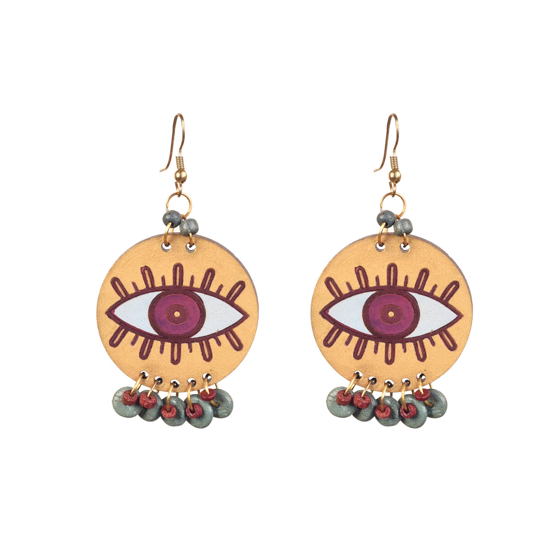 Evil Eye-I' Handcrafted Tribal Wooden Earrings