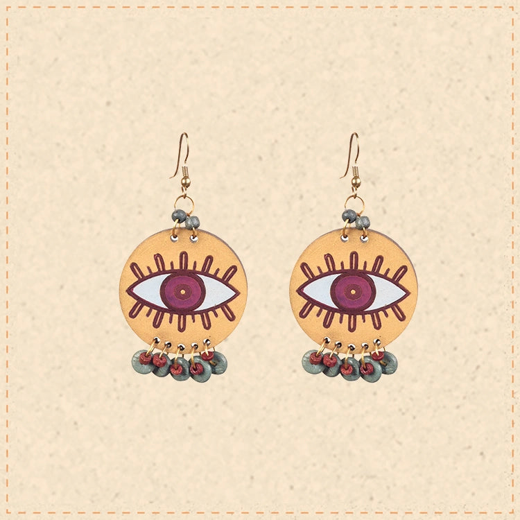 Evil Eye-I' Handcrafted Tribal Wooden Earrings