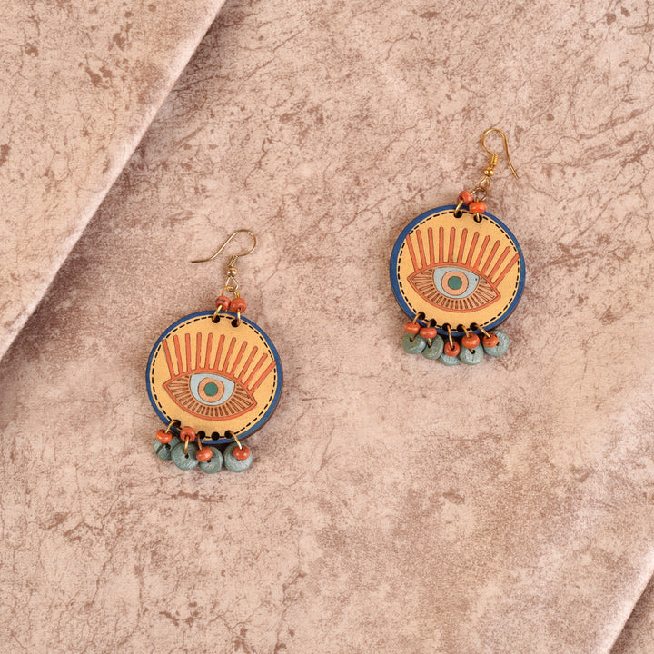 Evil Eye-III' Handcrafted Tribal Wooden Earrings