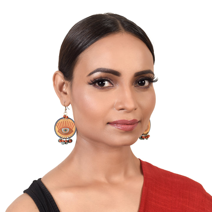 Evil Eye-III' Handcrafted Tribal Wooden Earrings