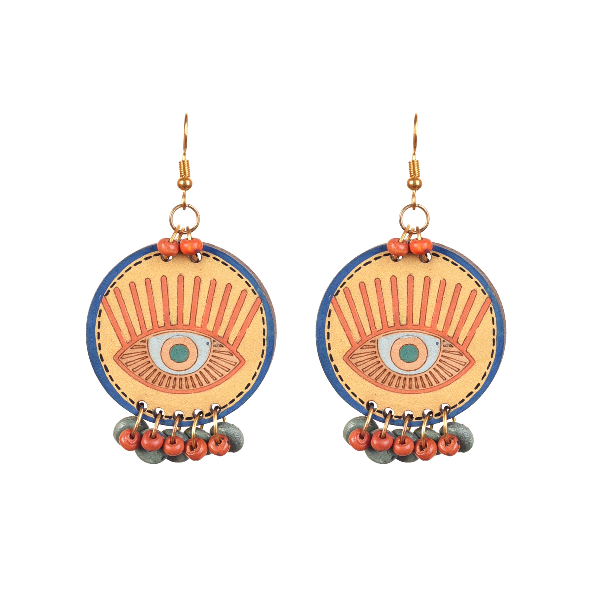 Evil Eye-III' Handcrafted Tribal Wooden Earrings