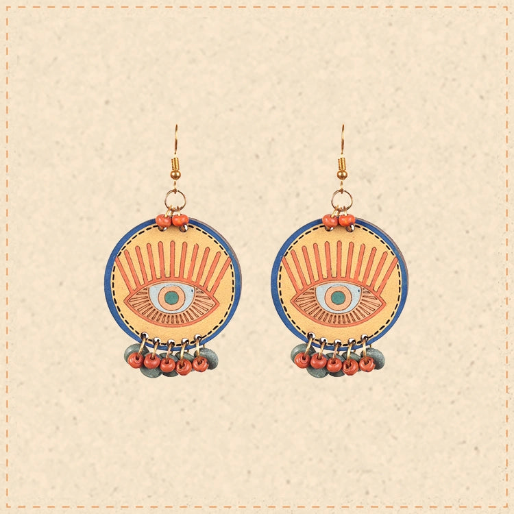 Evil Eye-III' Handcrafted Tribal Wooden Earrings