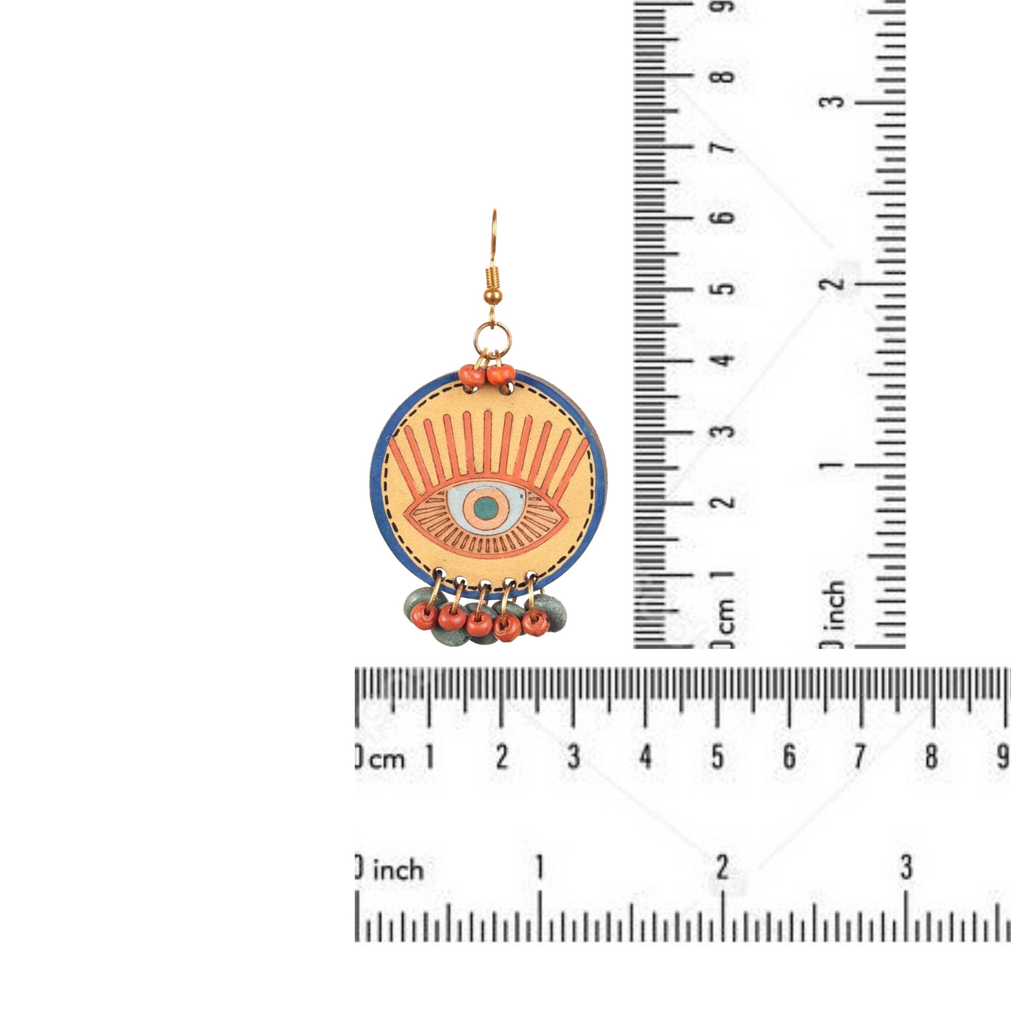 Evil Eye-III' Handcrafted Tribal Wooden Earrings