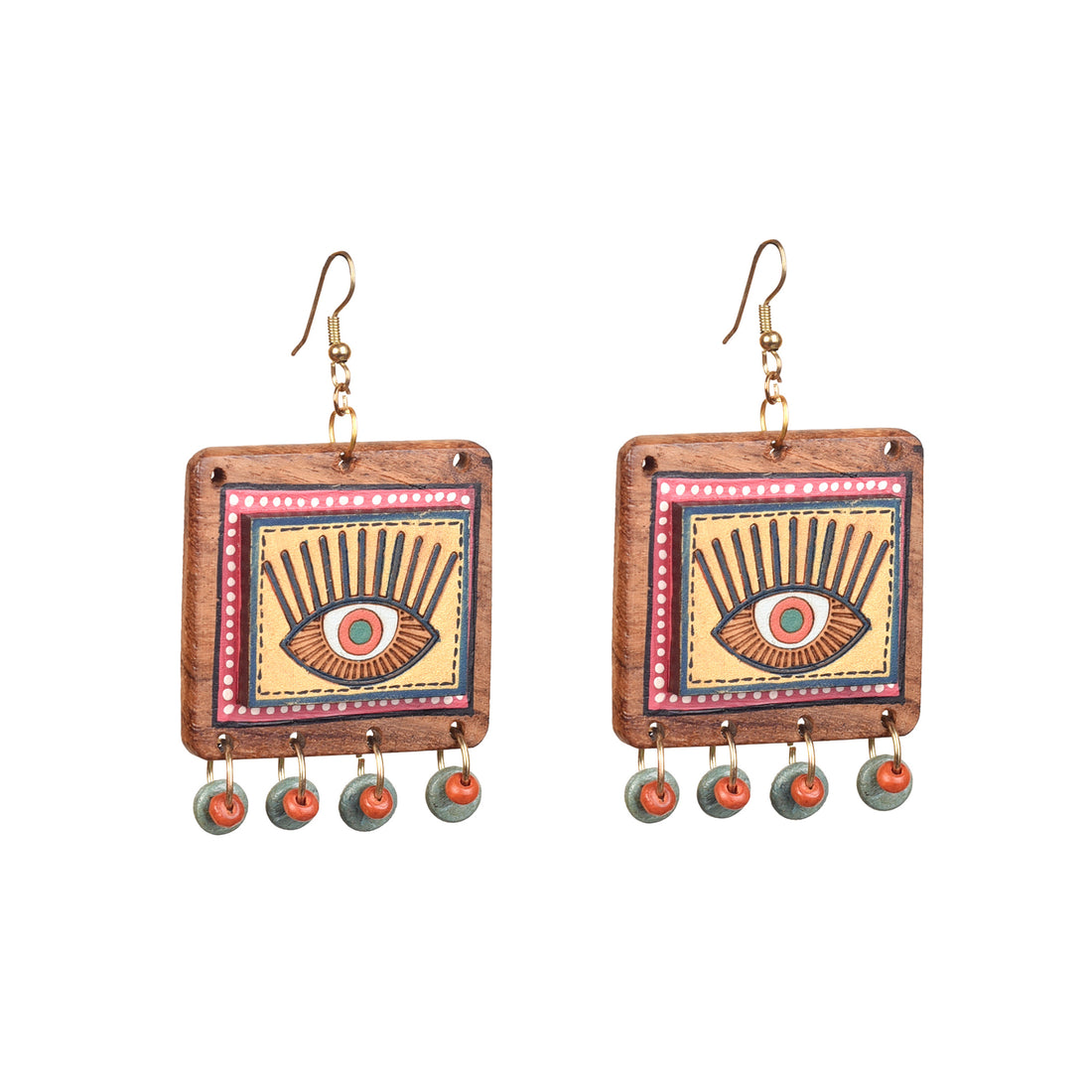 Evil Eye-V' Handcrafted Tribal Wooden Earrings