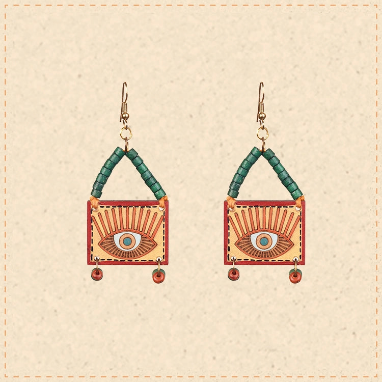 Evil Eye-VI' Handcrafted Tribal Wooden Earrings