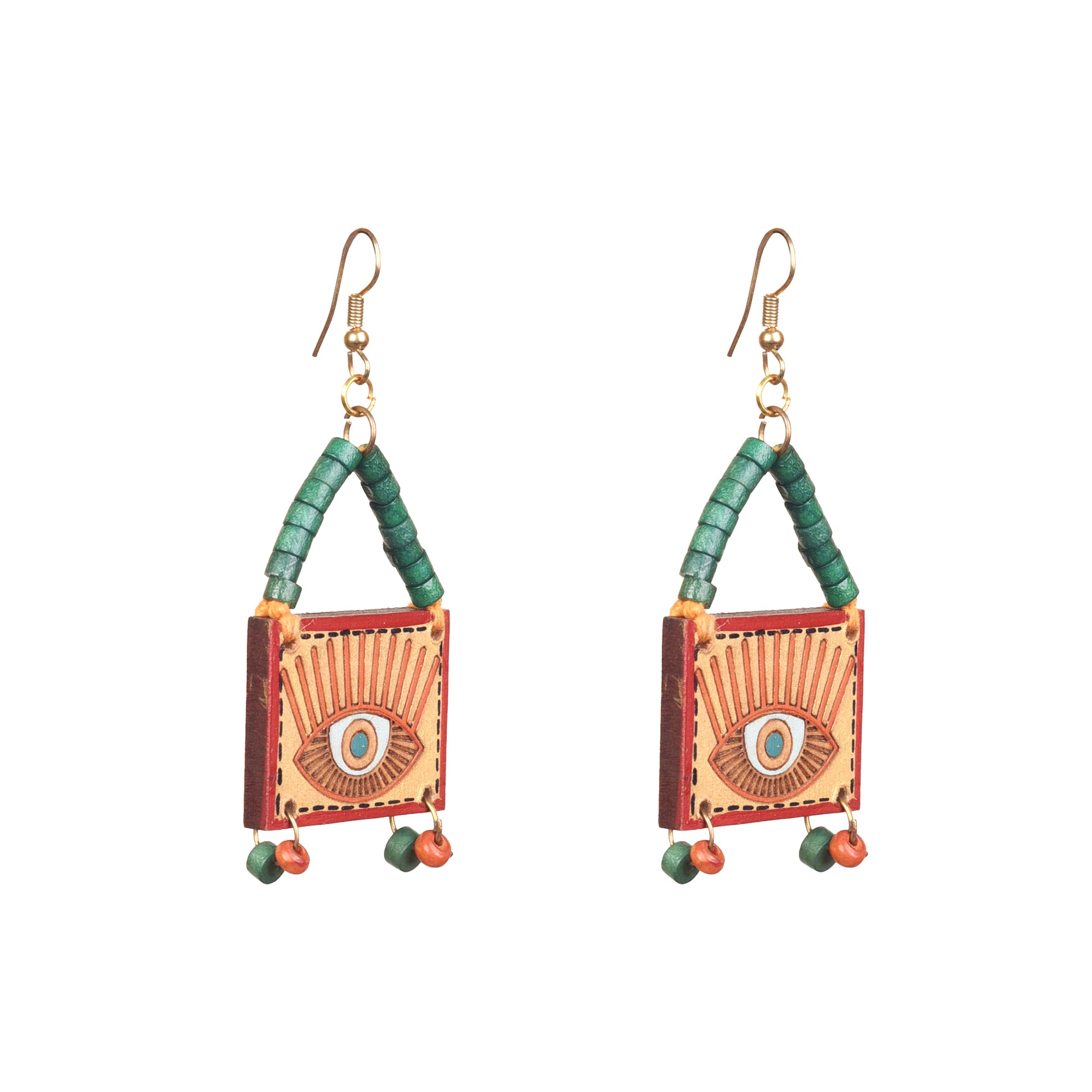 Evil Eye-VI' Handcrafted Tribal Wooden Earrings