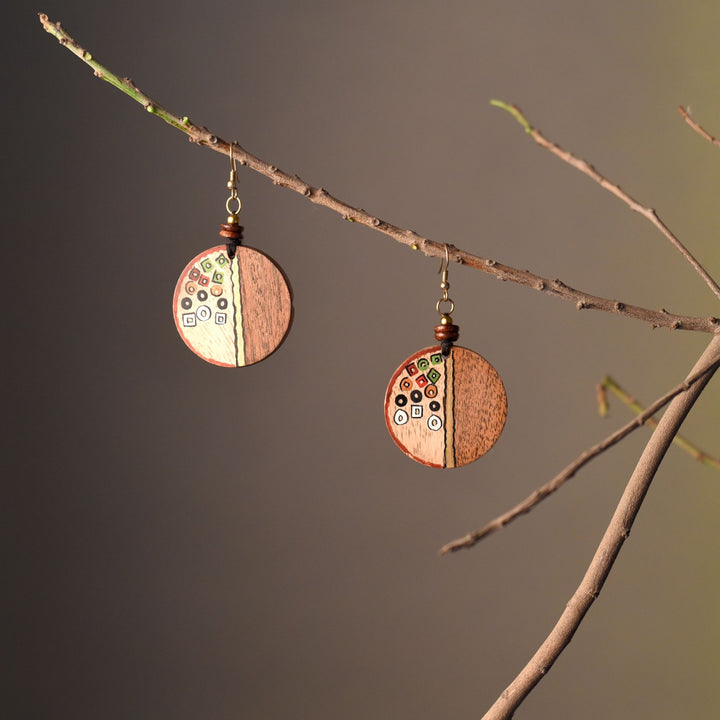 Whimsical Charm: Handcrafted Wooden Earrings with Polka Dot Design